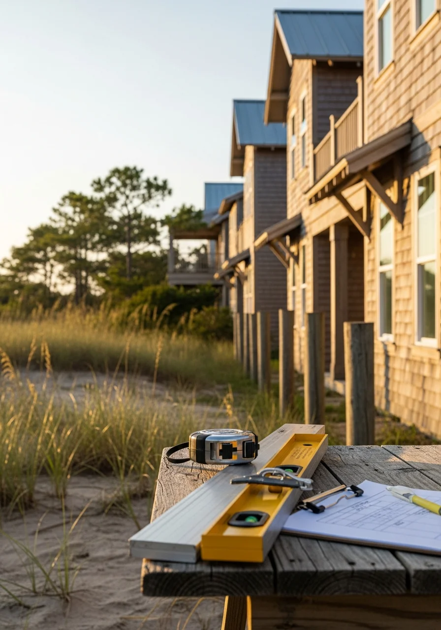 Contractor assessing residential property on Oak Island during project consultation.