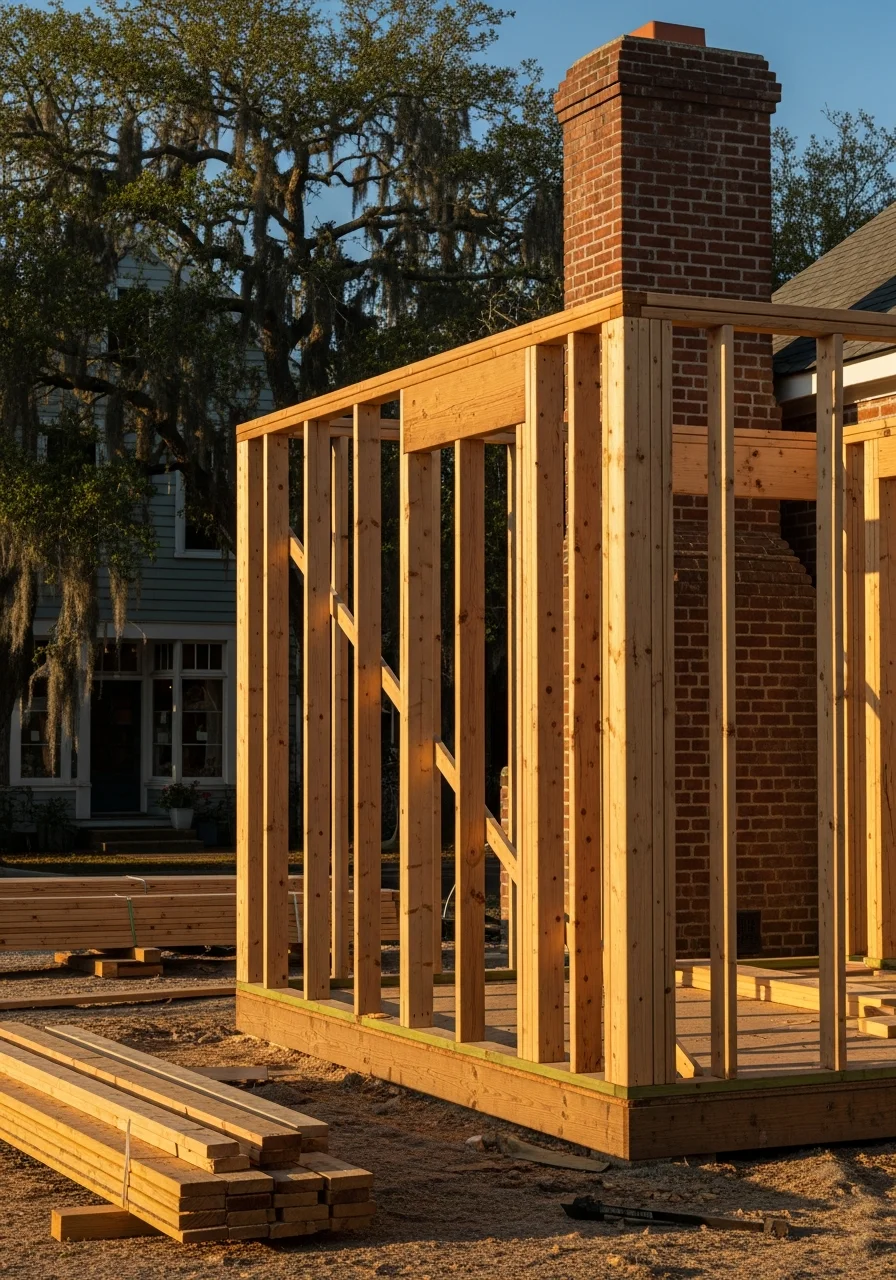 Contractor team working on residential project in Swansboro historic district.